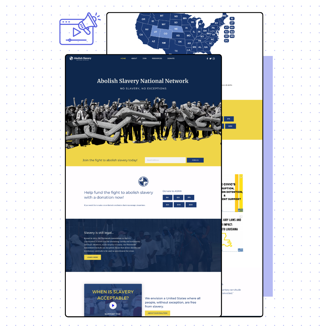 mockup of abolish slavery national network's homepage