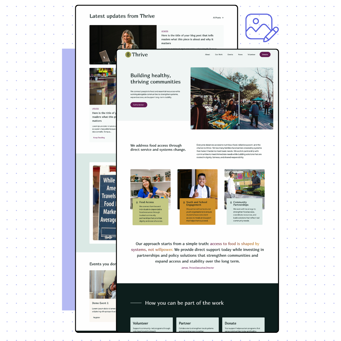mockup of thrive growing roots template homepage